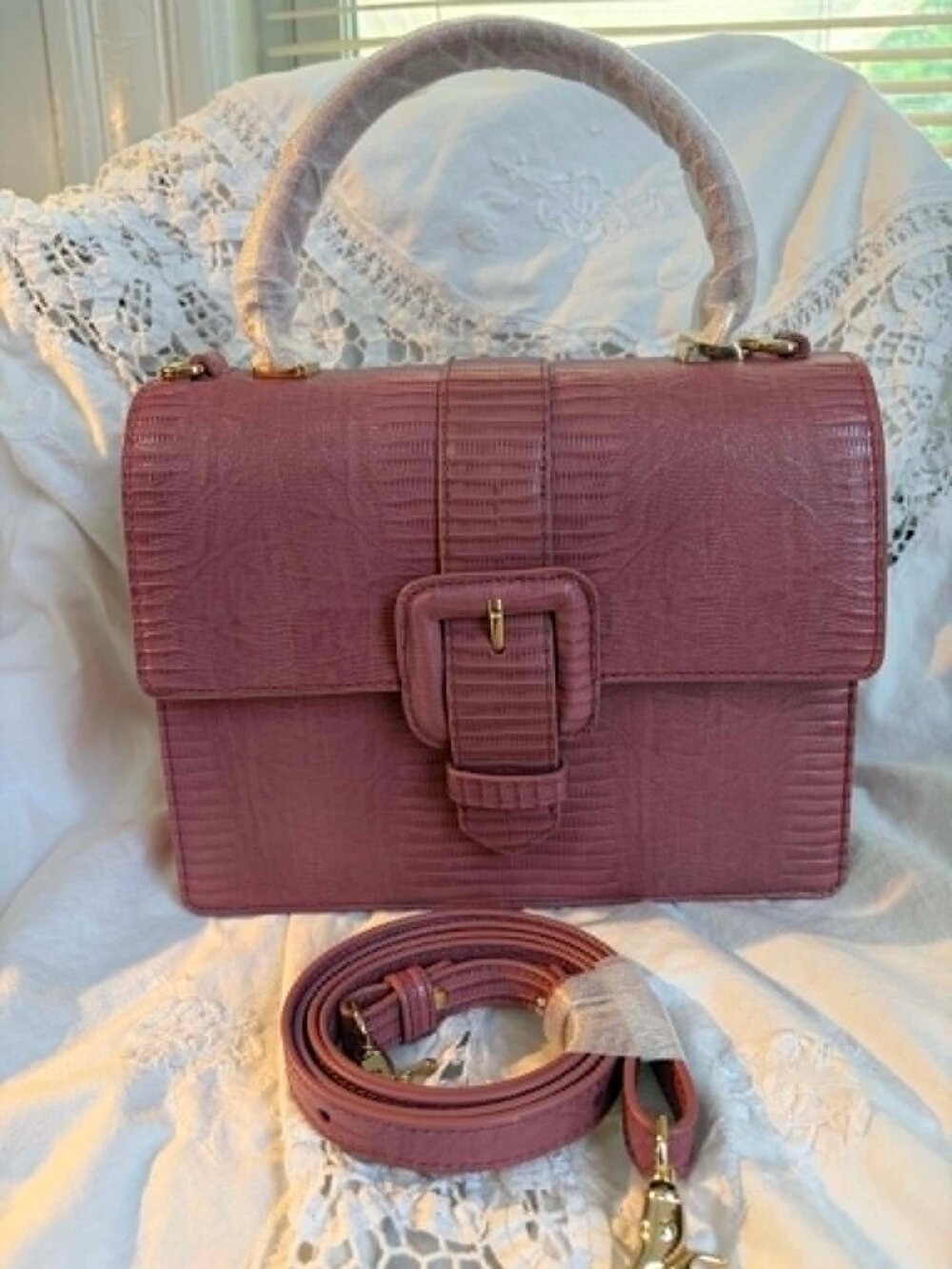 Brahmin Mini Francine in Pink all over Lizard - NWT